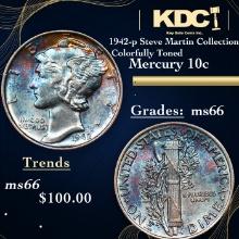 1942-p Mercury Dime Steve Martin Collection Colorfully Toned 10c Grades GEM+ Unc