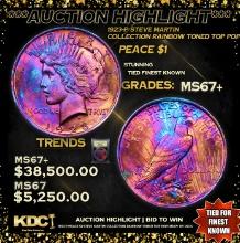 ***Auction Highlight*** 1923-p Peace Dollar Steve Martin Collection Rainbow Toned TOP POP! $1 Graded
