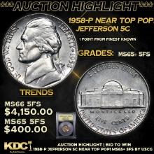 ***Auction Highlight*** 1958-p Jefferson Nickel Near Top Pop! 5c Graded GEM+ 5fs By USCG (fc)