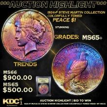 ***Auction Highlight*** 1924-p Peace Dollar Steve Martin Collection Colorfully Toned $1 Graded GEM+