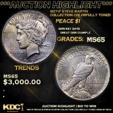 ***Auction Highlight*** 1927-p Peace Dollar Steve Martin Collection Colorfully Toned $1 Graded GEM U