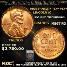 ***Auction Highlight*** 1953-p Lincoln Cent Near Top Pop! 1c Graded GEM++ Unc RD By USCG (fc)
