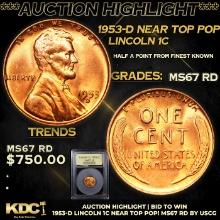 ***Auction Highlight*** 1953-d Lincoln Cent Near Top Pop! 1c Graded GEM++ Unc RD By USCG (fc)