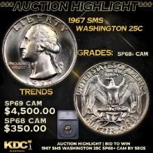 ***Auction Highlight*** 1967 SMS Washington Quarter 25c Graded sp68+ cam By SEGS (fc)