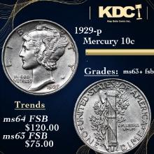 1929-p Mercury Dime 10c Grades Select Unc+ FSB