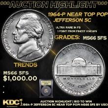 ***Auction Highlight*** 1964-p Jefferson Nickel Near Top Pop! 5c Graded GEM+ 5fs By USCG (fc)
