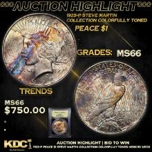 ***Auction Highlight*** 1925-p Peace Dollar Steve Martin Collection Colorfully Toned $1 Graded GEM+