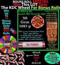 1-10 FREE BU RED Penny rolls with win of this 1987-p SOLID RED BU Lincoln 1c roll incredibly FUN whe