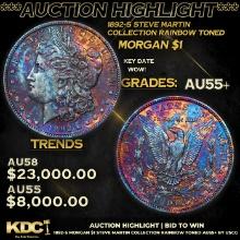 ***Auction Highlight*** 1892-s Morgan Dollar Steve Martin Collection Rainbow Toned $1 Graded au55+ B