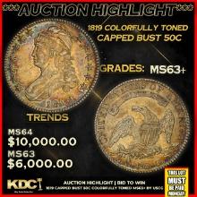 ***Auction Highlight*** 1819 Capped Bust Half Dollar Colorfully Toned 50c Graded Select+ Unc By USCG