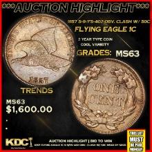 ***Auction Highlight*** 1857 Flying Eagle Cent S-9/FS-402 Obv. Clash w/ 50C 1c Graded ms63 BY SEGS (