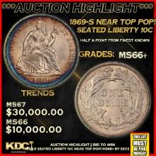 ***Auction Highlight*** 1869-s Seated Liberty Dime Near Top Pop! 10c Graded ms66+ BY SEGS (fc)