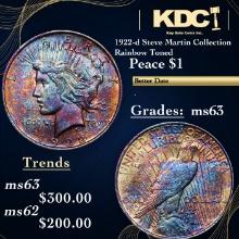1922-d Peace Dollar Steve Martin Collection Rainbow Toned $1 Grades Select Unc