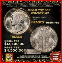 ***Auction Highlight*** 1936-d Mercury Dime TOP POP! 10c Graded ms68+ FSB BY SEGS (fc)