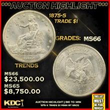***Auction Highlight*** 1875-s Trade Dollar $1 Graded GEM+ Unc By USCG (fc)