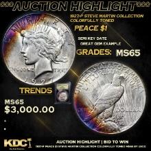 ***Auction Highlight*** 1927-p Peace Dollar Steve Martin Collection Colorfully Toned 1 Graded GEM Un