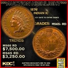 ***Auction Highlight*** 1876 Indian Cent 1c Graded ms65+ rd BY SEGS (fc)