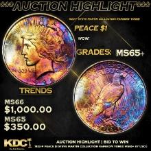 ***Auction Highlight*** 1922-p Peace Dollar Steve Martin Collection Rainbow Toned $1 Graded GEM+ Unc