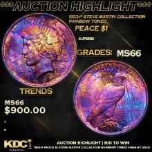 ***Auction Highlight*** 1923-p Peace Dollar Steve Martin Collection Rainbow Toned $1 Graded GEM+ Unc