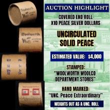 "Unc Peace Extraordinary," x10 coin Covered End Roll! - Huge Vault Hoard  (FC)
