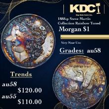 1888-p Morgan Dollar Steve Martin Collection Rainbow Toned $1 Grades Choice AU/BU Slider