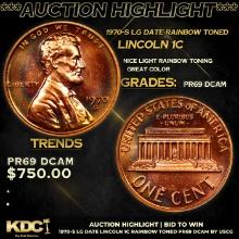 Proof ***Auction Highlight*** 1970-s Lg Date Lincoln Cent Rainbow Toned 1c Graded GEM++ Proof Deep C