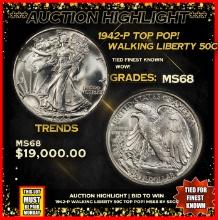 ***Auction Highlight*** 1942-p Walking Liberty Half Dollar TOP POP! 50c Graded ms68 BY SEGS (fc)