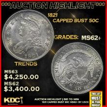 ***Auction Highlight*** 1821 Capped Bust Half Dollar 50c Graded Select Unc By USCG (fc)