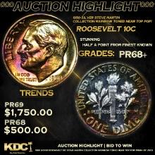 Proof ***Auction Highlight*** 1950 Silver Roosevelt Dime Steve Martin Collection Rainbow Toned near