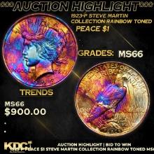 ***Auction Highlight*** 1923-p Peace Dollar Steve Martin Collection Rainbow Toned $1 Graded GEM+ Unc
