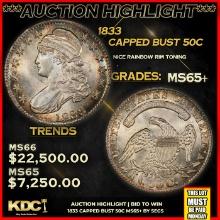 ***Auction Highlight*** 1833 Capped Bust Half Dollar 50c Graded ms65+ BY SEGS (fc)