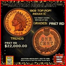 Proof ***Auction Highlight*** 1908 Indian Cent TOP POP! 1c Graded pr67 rd BY SEGS (fc)
