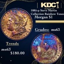 1885-p Morgan Dollar Steve Martin Collection Rainbow Toned $1 Grades Select Unc