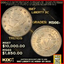 ***Auction Highlight*** 1887 Liberty Nickel 5c Graded ms66+ BY SEGS (fc)