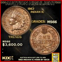 ***Auction Highlight*** 1863 Indian Cent 1c Graded ms66 BY SEGS (fc)