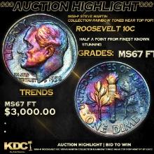 ***Auction Highlight*** 1958-p Roosevelt Dime Steve Martin Collection Rainbow Toned near Top Pop! 10