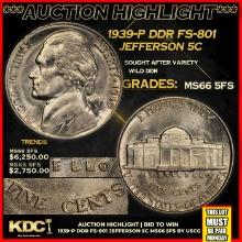 ***Auction Highlight*** 1939-p DDR FS-801 Jefferson Nickel 5c Graded GEM+ 5fs By USCG (fc)