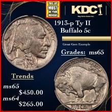 1913-p Ty II Buffalo Nickel 5c Grades GEM Unc