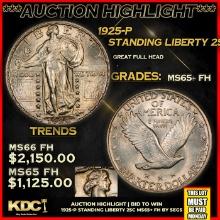 ***Auction Highlight*** 1925-p Standing Liberty Quarter 25c Graded ms65+ fh BY SEGS (fc)