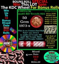 1-10 FREE BU RED Penny rolls with win of this 1973-s SOLID RED BU Lincoln 1c roll incredibly FUN whe