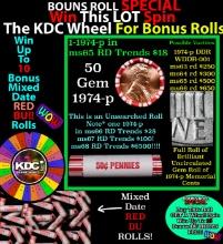 1-10 FREE BU RED Penny rolls with win of this 1974-d SOLID RED BU Lincoln 1c roll incredibly FUN whe
