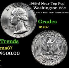 1986-d Washington Quarter Near Top Pop! 25c Graded ms67 BY SEGS