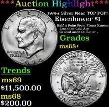 ***Auction Highlight*** 1974-s Silver Eisenhower Dollar Near TOP POP! 1 Graded ms68+ BY SEGS (fc)