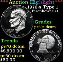 Proof ***Auction Highlight*** 1976-s Type 1 Eisenhower Dollar 1 Graded pr69+ dcam BY SEGS (fc)