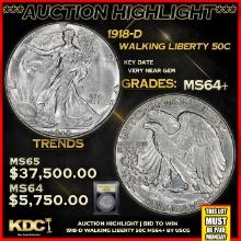 ***Auction Highlight*** 1918-d Walking Liberty Half Dollar 50c Graded Choice+ Unc By USCG (fc)