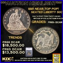 ***Major Highlight*** 1881 Proof Seated Half Dollar Near Top Pop! 50c pr65+ dcam SEGS (fc)