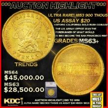 ***Major Highlight*** ULTRA RARE! 1853 900 Thous $20 U.S. Assay Office ms63+ SEGS (fc)