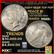 ***Major Highlight*** 1928-p Peace Dollar Near Top Pop! $1 ms65+ SEGS (fc)