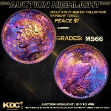 1923-p Peace Dollar Steve Martin Collection Rainbow Toned 1 GEM+ Unc USCG