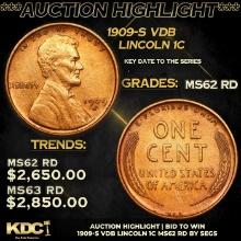 ***Auction Highlight*** 1909-s VDB Lincoln Cent 1c ms62 rd SEGS (fc)